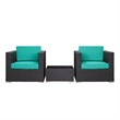 Modway Burrow 3 Piece Outdoor Sofa Set in Espresso and Turquoise