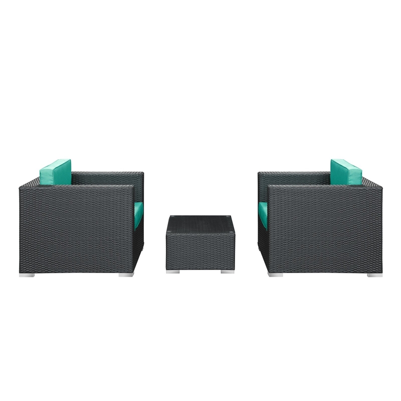 Modway Burrow 3 Piece Outdoor Sofa Set in Espresso and Turquoise