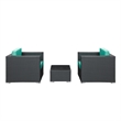 Modway Burrow 3 Piece Outdoor Sofa Set in Espresso and Turquoise