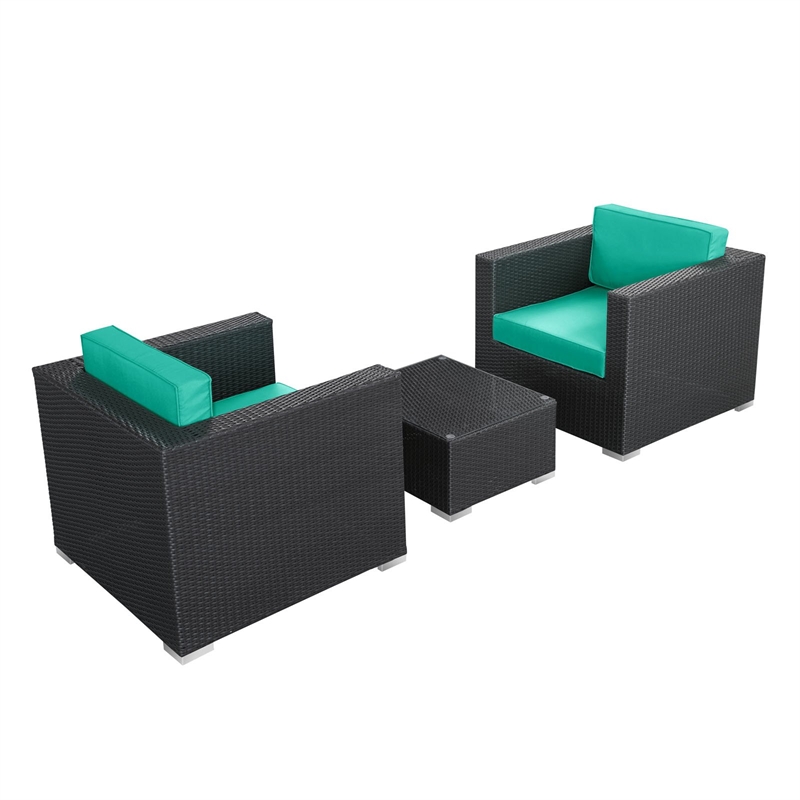 Modway Burrow 3 Piece Outdoor Sofa Set in Espresso and Turquoise