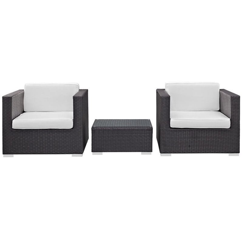 Modway Burrow 3 Piece Outdoor Sofa Set in Espresso and White