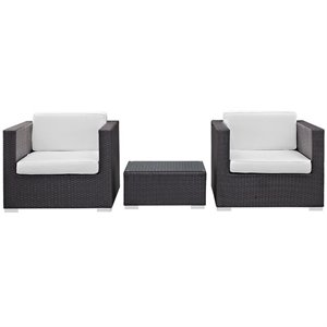 Modway Burrow 3 Piece Outdoor Sofa Set in Espresso and White