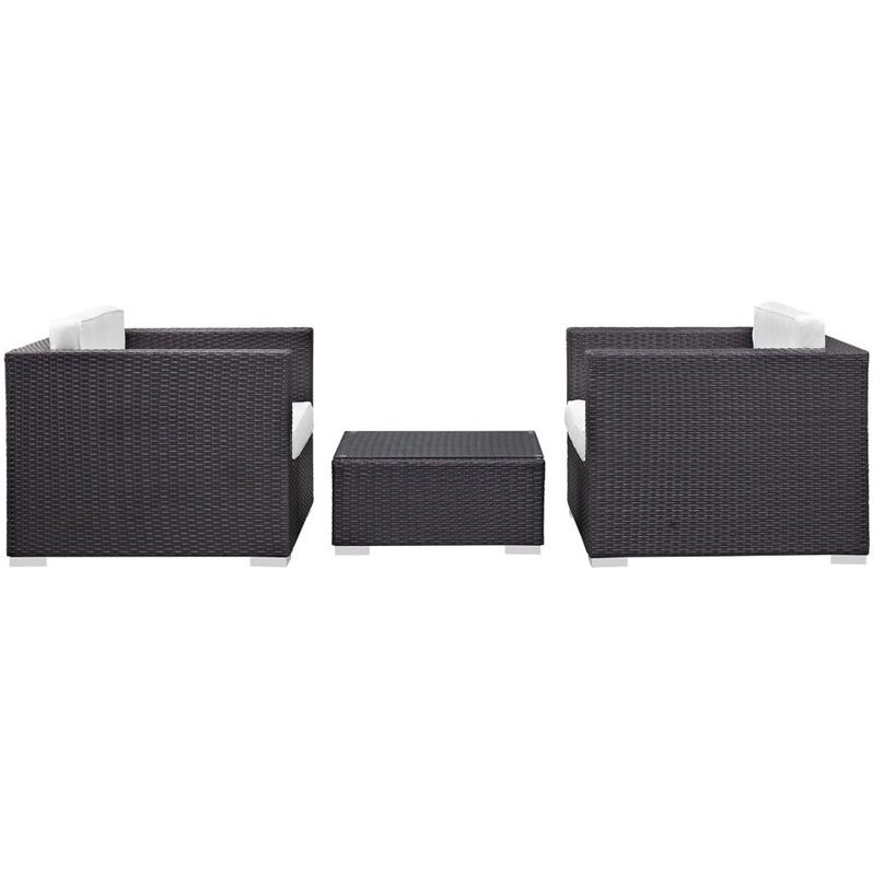 Modway Burrow 3 Piece Outdoor Sofa Set in Espresso and White
