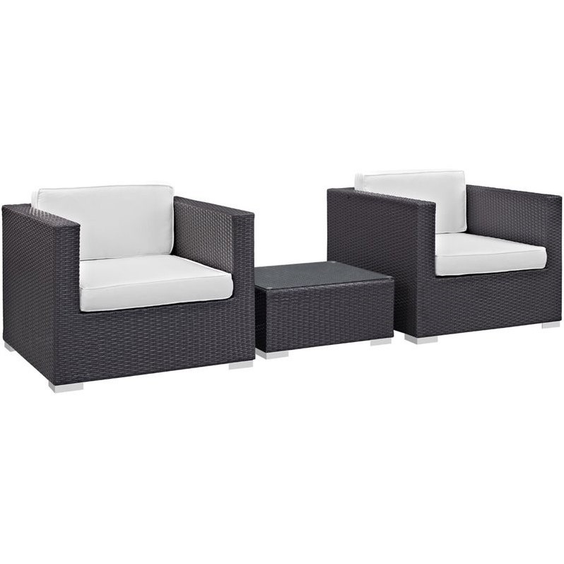 Modway Burrow 3 Piece Outdoor Sofa Set in Espresso and White