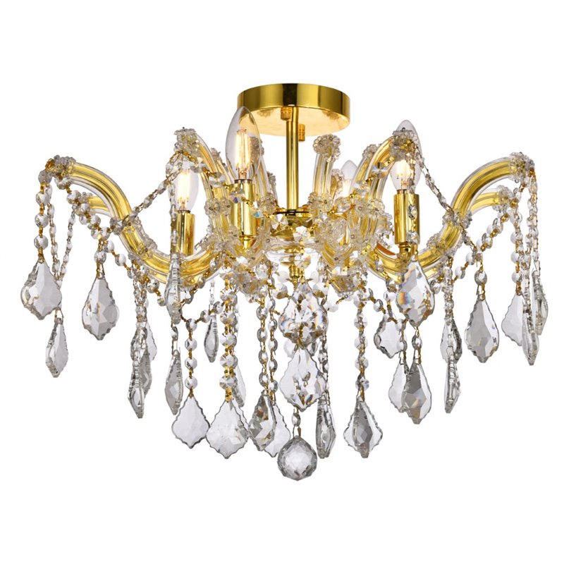 Elegant Lighting Maria Theresa 4 Light Royal Cut Semi Flush Mount in Gold