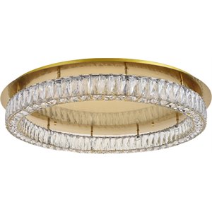 Elegant Lighting Monroe 34&quot Round Royal Cut Crystal LED Flush Mount in Gold