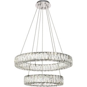 Elegant Lighting Monroe 2 Tier 23.6&quot Round Royal Cut LED Chandelier in Chrome