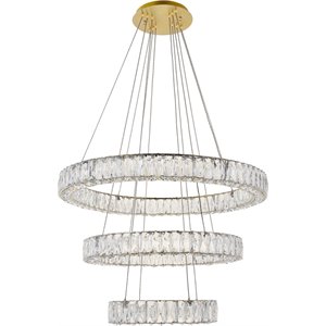 Elegant Lighting Monroe 3 Tier 31.5&quot Round Royal Cut LED Chandelier in Gold