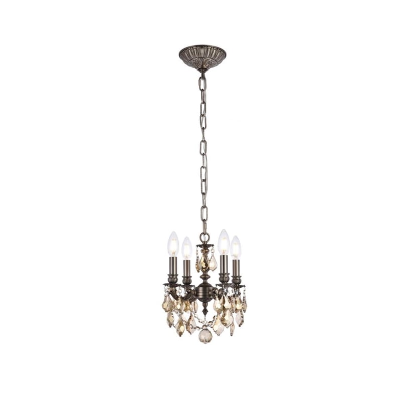Elegant Lighting Lille 4-Light Brass & Crystal Chandelier in Dark Bronze