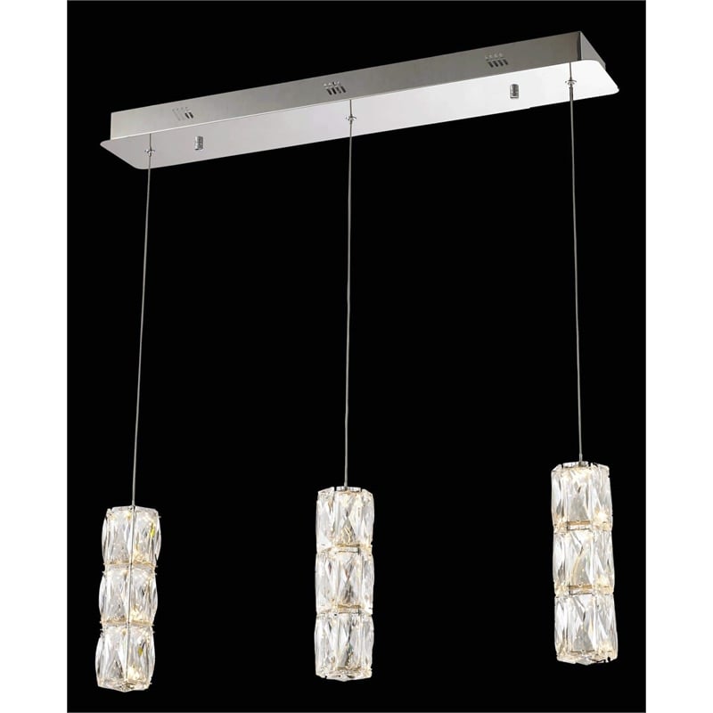 Elegant Lighting Polaris 3 Light Elegant Cut LED Island Pendant in Chrome