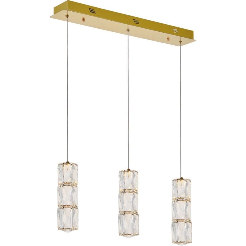 Elegant Lighting Polaris 3 Light Royal Cut Crystal LED Island Pendant in Gold