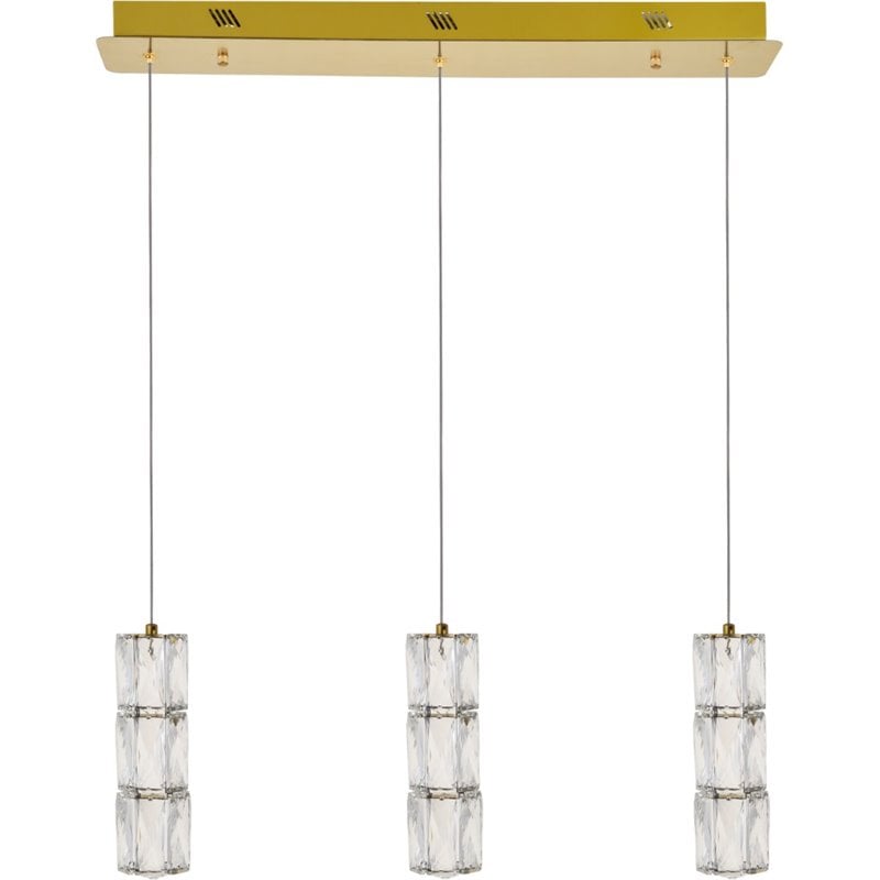Elegant Lighting Polaris 3 Light Royal Cut Crystal LED Island Pendant in Gold