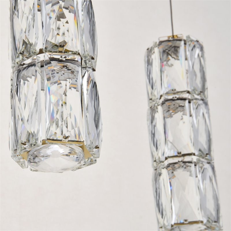 Elegant Lighting Polaris 3 Light Royal Cut Crystal LED Island Pendant in Gold