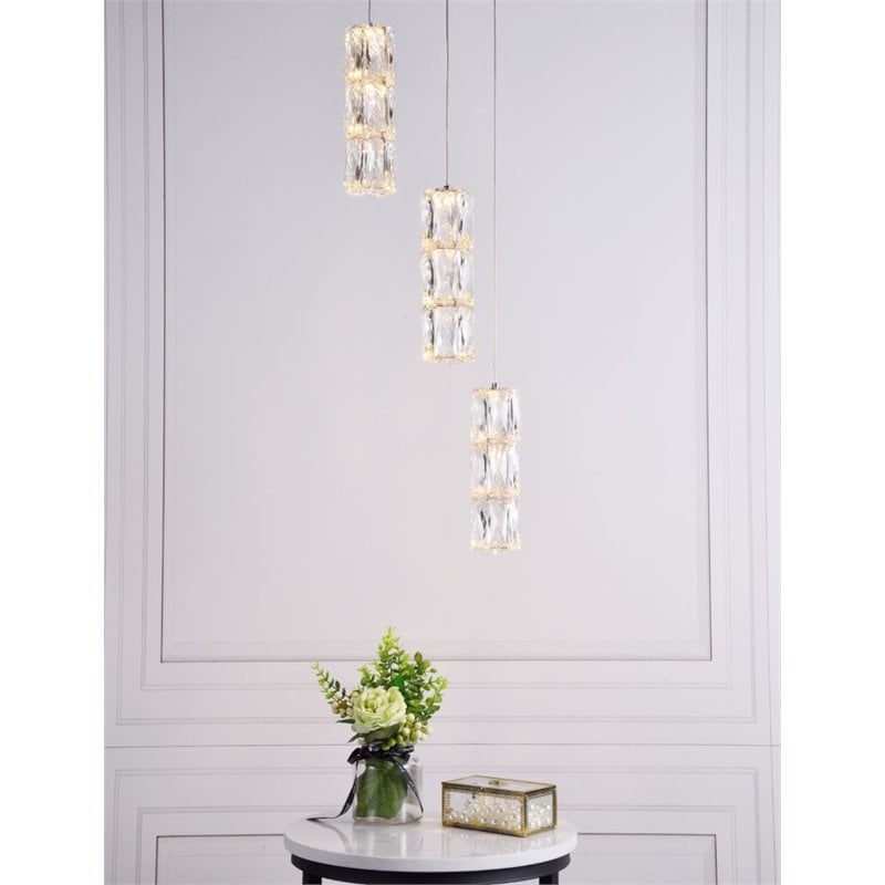 Elegant Lighting Polaris 3 Light Royal Cut Crystal LED Pendant in Chrome