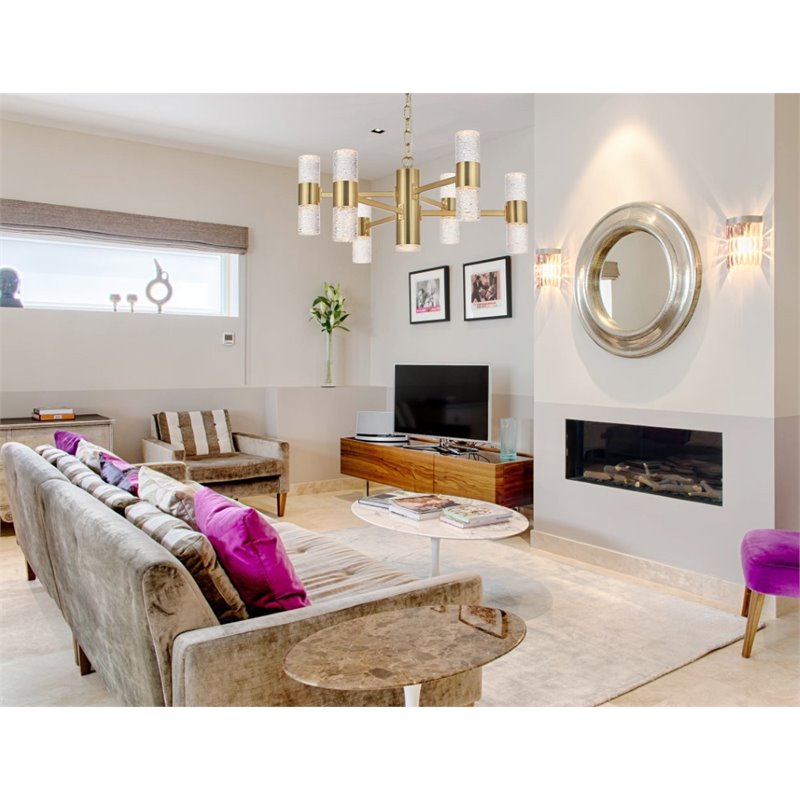 Elegant Lighting Vega 2 Tier 13 Light Clear LED Chandelier in Gold