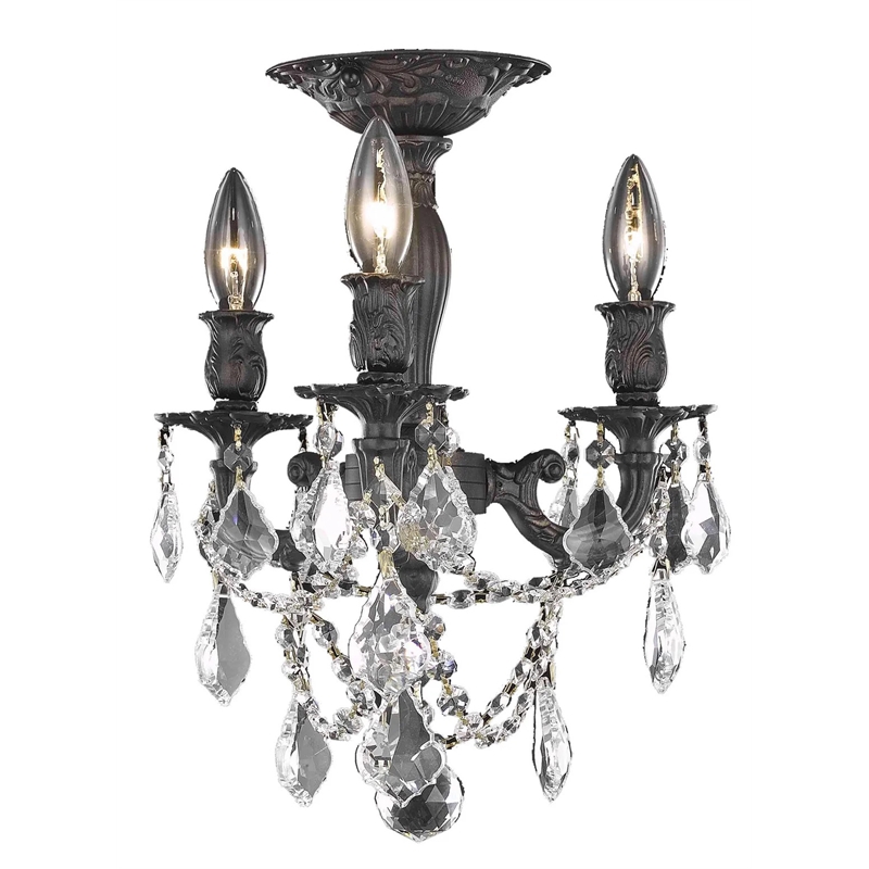 Elegant Lighting Rosalia 3 Lights Traditional Brass Semi Flush Mount in Bronze
