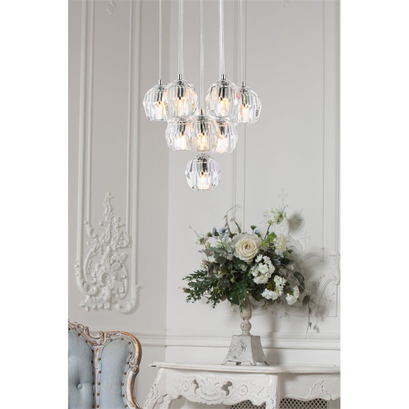 Elegant Lighting Eren 10-Light Stainless Steel and Glass Pendant in Chrome