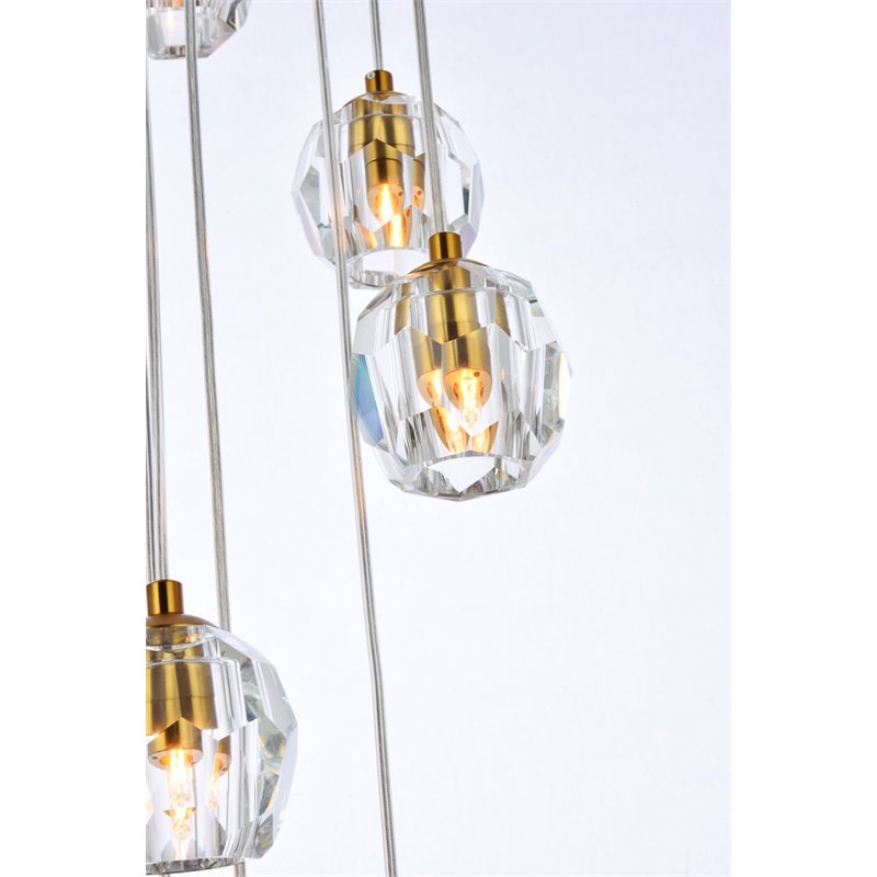 Elegant Lighting Eren 10-Light Stainless Steel and Glass Pendant in Gold