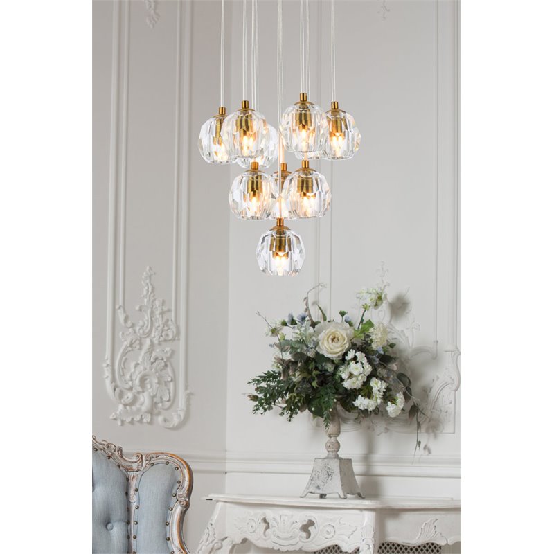Elegant Lighting Eren 10-Light Stainless Steel and Glass Pendant in Gold