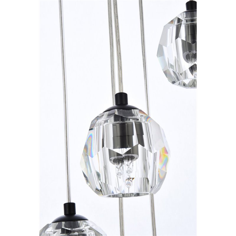 Elegant Lighting Eren 10-Light Stainless Steel and Glass Pendant in Black