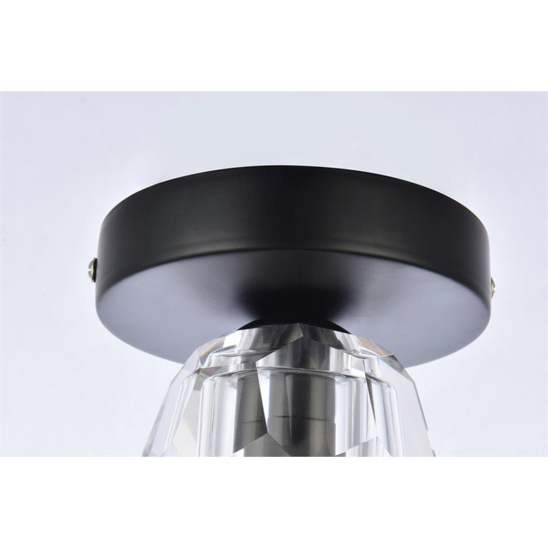 Elegant Lighting Eren 1-Light Stainless Steel and Glass Flush Mount in Black