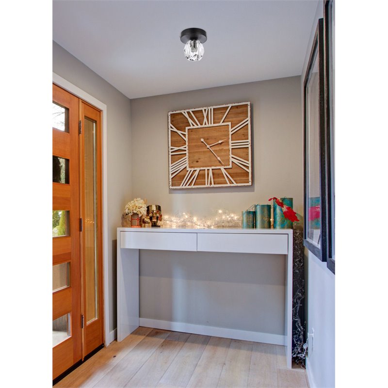 Elegant Lighting Eren 1-Light Stainless Steel and Glass Flush Mount in Black