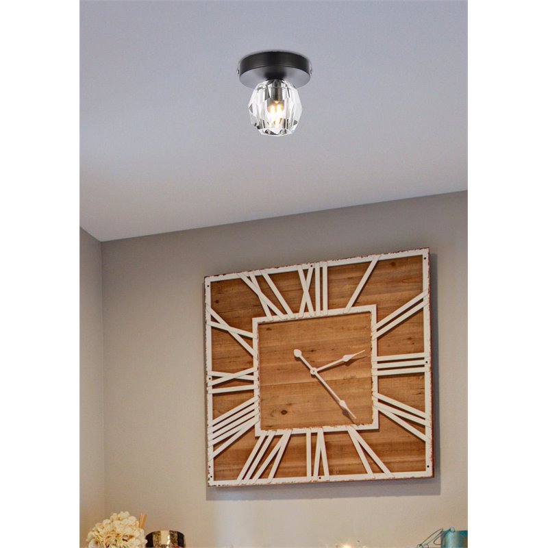Elegant Lighting Eren 1-Light Stainless Steel and Glass Flush Mount in Black