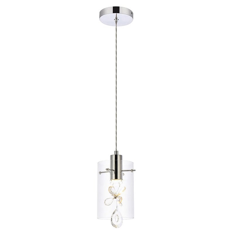 Elegant Lighting Hana 1-Light Aluminum Glass and Metal Pendant in Chrome