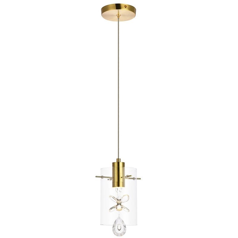 Elegant Lighting Hana 1-Light Aluminum Glass and Metal Pendant in Gold