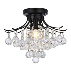Elegant Lighting Toureg 16&quot Metal and Crystal Flush Mount in Black