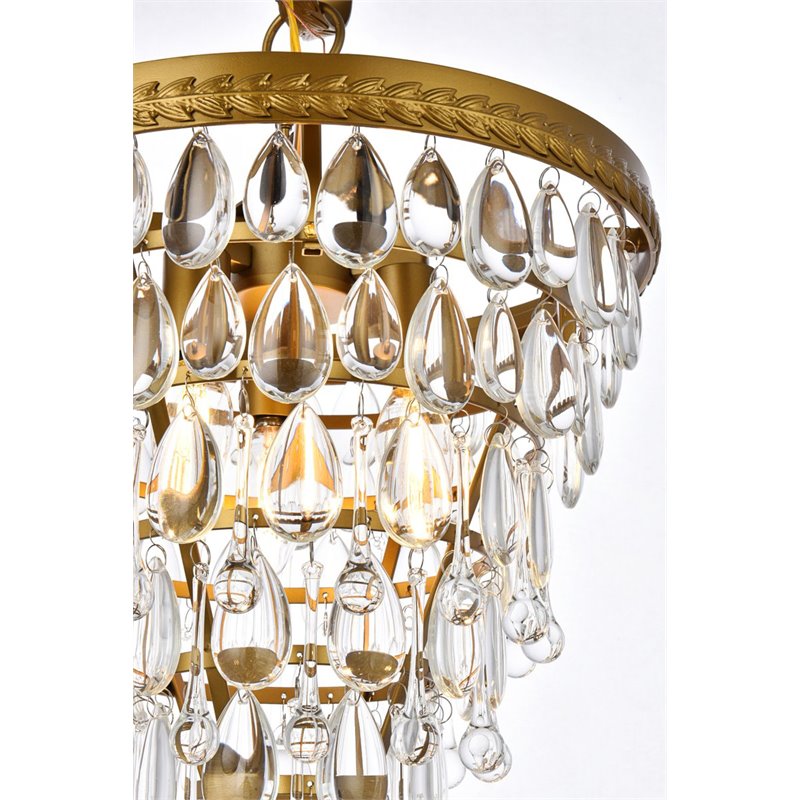 Elegant Lighting Nordic 3-Lights Contemporary Iron and Glass Pendant in Brass