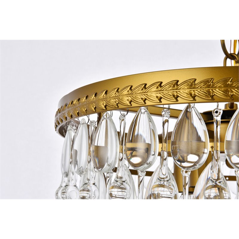 Elegant Lighting Nordic 4-Lights Contemporary Iron and Glass Pendant in Brass