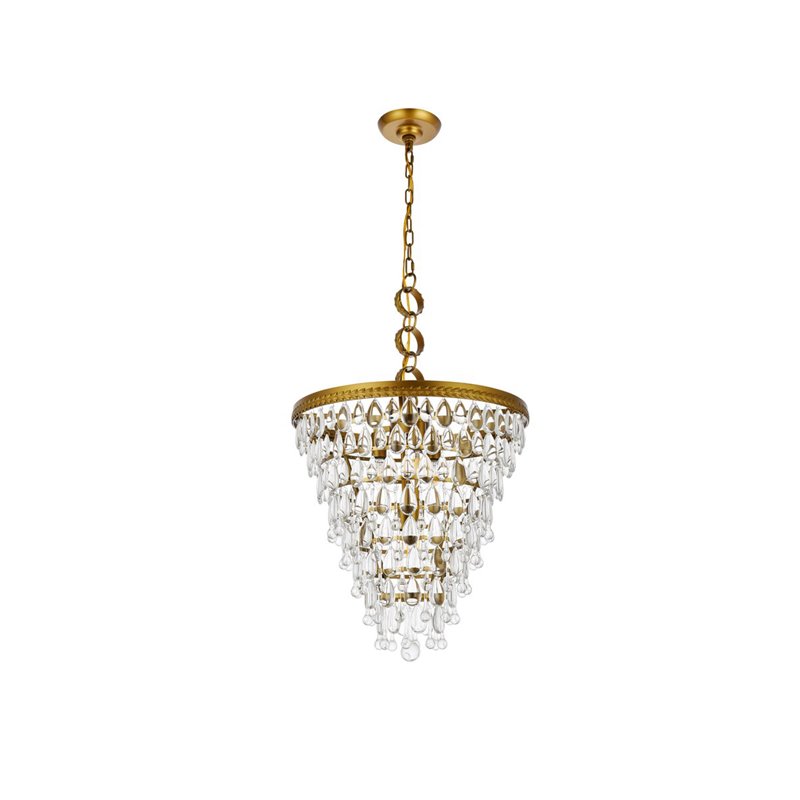 Elegant Lighting Nordic 5-Lights Contemporary Iron and Glass Pendant in Brass
