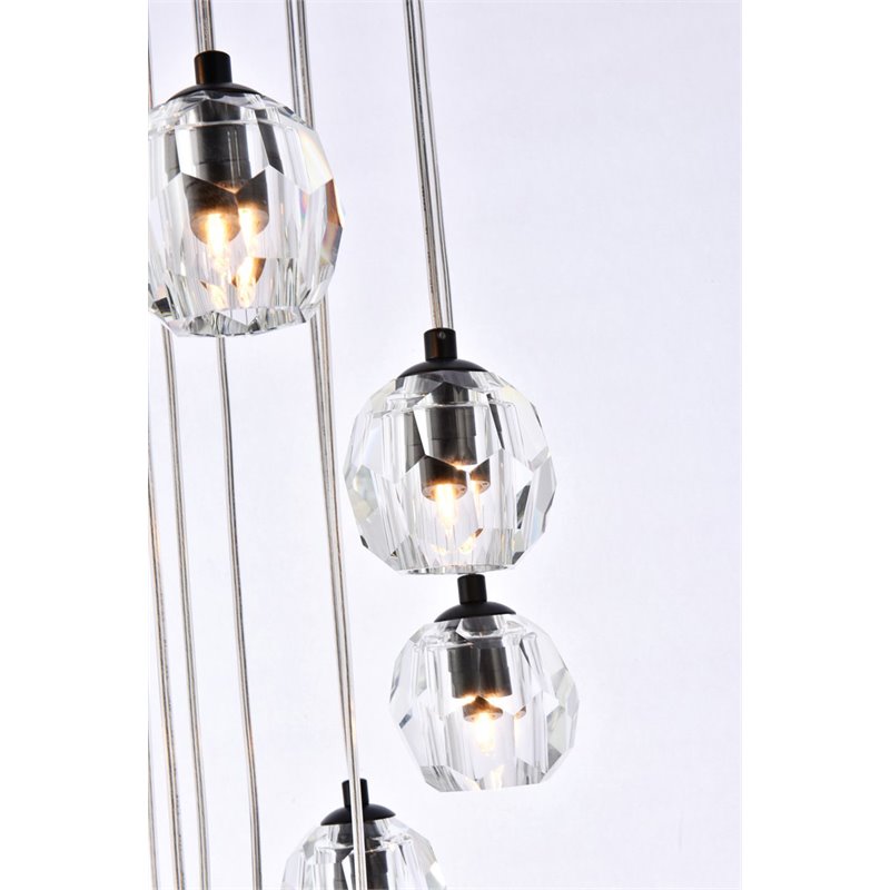 Elegant Lighting Eren 18-Light Stainless Steel and Crystal Glass Pendant - Black