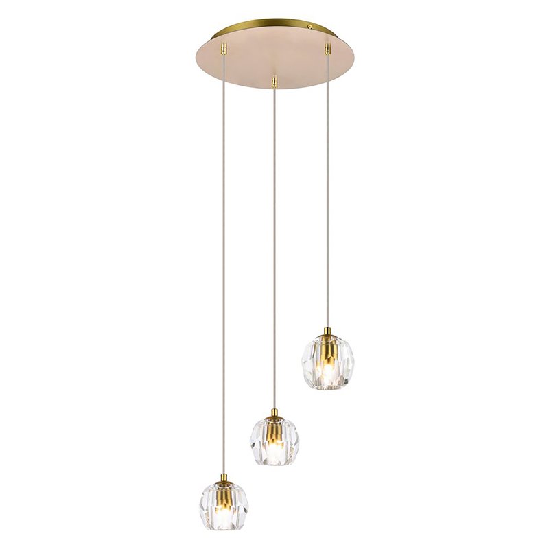 Elegant Lighting Eren 3-Light Stainless Steel and Crystal Glass Pendant in Gold