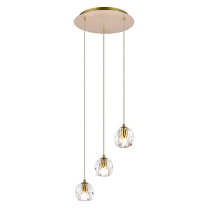 Elegant Lighting Eren 3-Light Stainless Steel and Crystal Glass Pendant in Gold