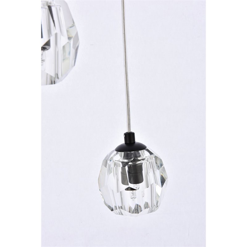 Elegant Lighting Eren 3-Light Stainless Steel and Crystal Glass Pendant in Black