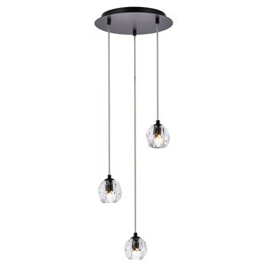 Elegant Lighting Eren 3-Light Stainless Steel and Crystal Glass Pendant in Black