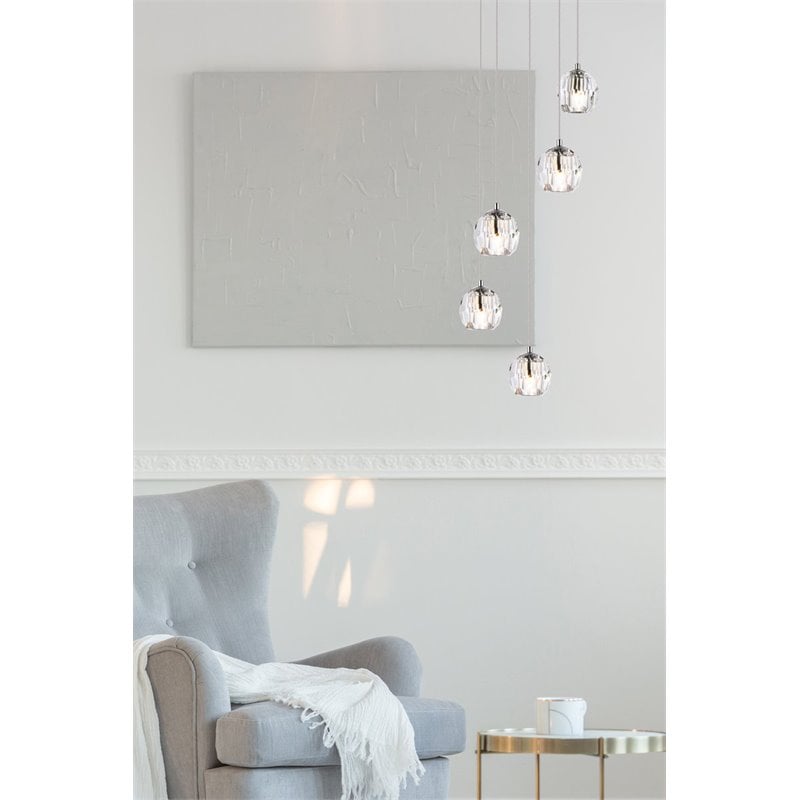 Elegant Lighting Eren 5-Light Stainless Steel and Glass Pendant in Chrome