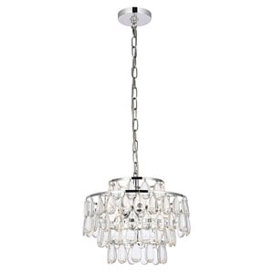 Elegant Lighting Mila 14&quot Contemporary Iron and Crystal Pendant in Chrome
