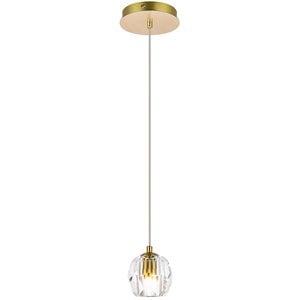 Elegant Lighting Eren 1-Light Stainless Steel and Glass Pendant in Gold