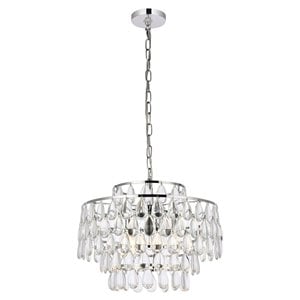 Elegant Lighting Mila 18&quot Contemporary Iron and Crystal Pendant in Chrome