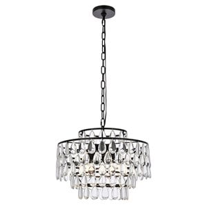 Elegant Lighting Mila 18&quot Contemporary Iron and Crystal Pendant in Black