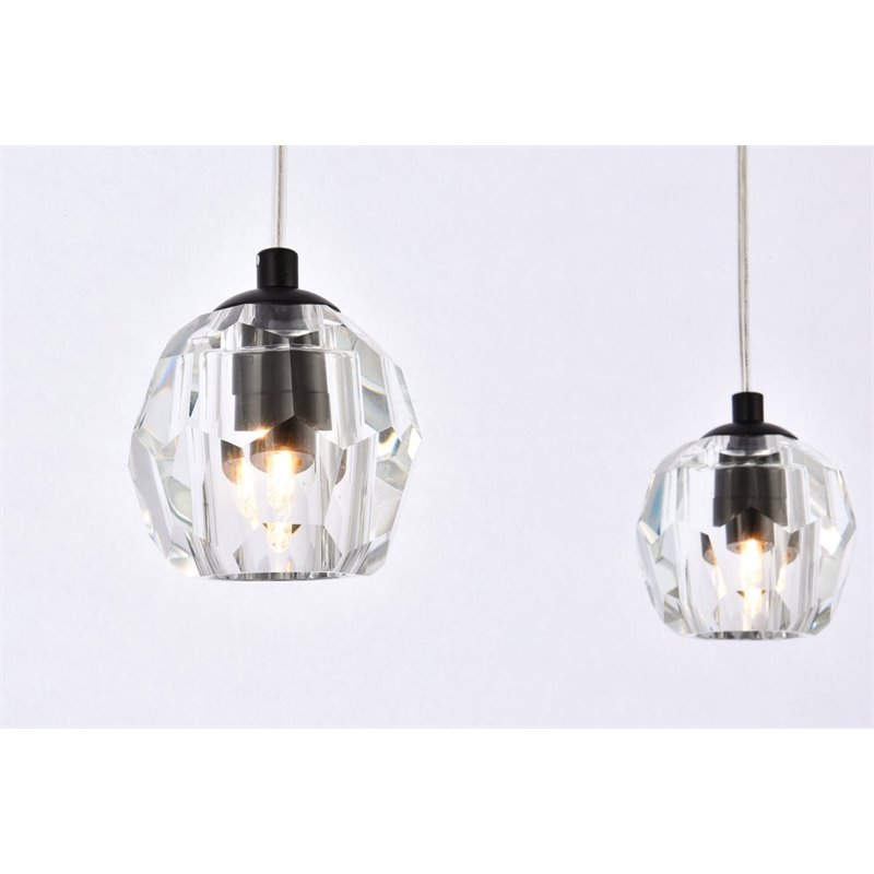 Elegant Lighting Eren 3-Light Stainless Steel and Glass Pendant in Black