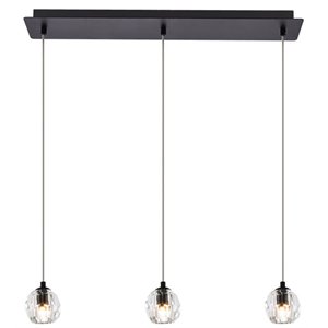 Elegant Lighting Eren 3-Light Stainless Steel and Glass Pendant in Black