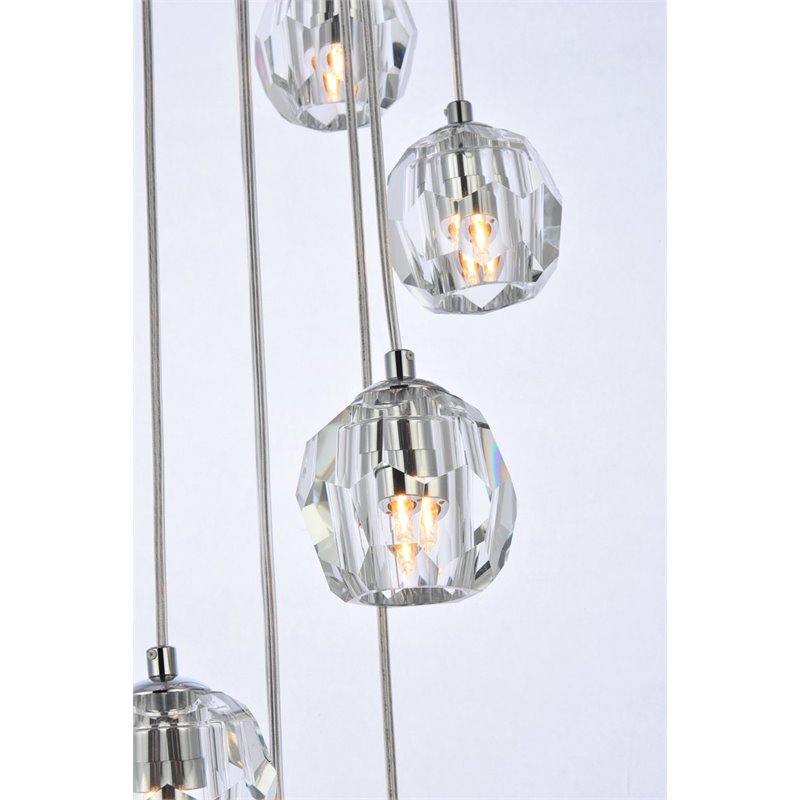 Elegant Lighting Eren 24-Light Stainless Steel and Glass Pendant in Chrome