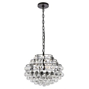 Elegant Lighting Savannah 16&quot Contemporary Iron and Crystal Pendant in Black