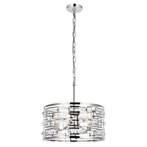 Elegant Lighting Kennedy 16.5&quot Contemporary Iron and Crystal Pendant in Chrome