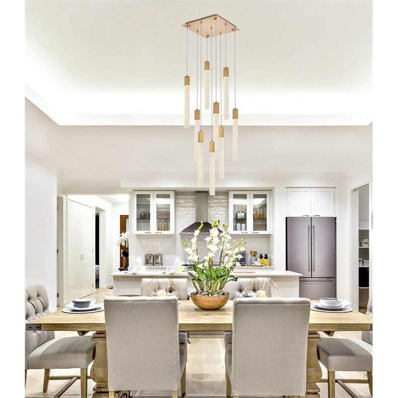 Elegant Lighting Weston 9-Light Modern Metal and Crystal Pendant in Satin Gold