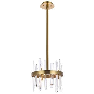 Elegant Lighting Serena 12&quot Round Modern Iron and Crystal Pendant in Satin Gold
